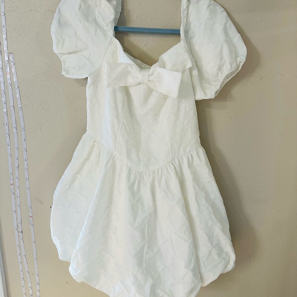 Lolita White Puff Sleeve Bow Mini Dress